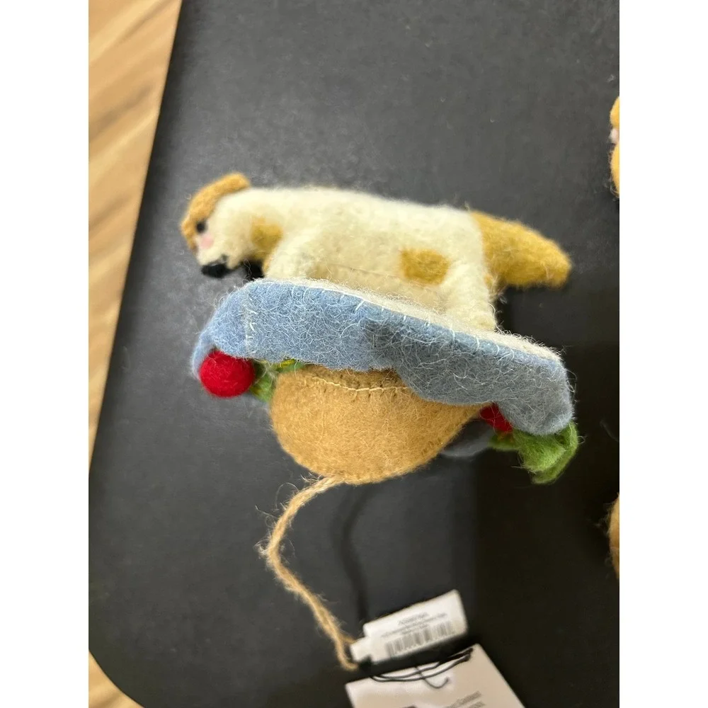 Creative Co-op Felt Wool Animal Ornaments Set/2 Tan Reindeer Dog Kellie Montana